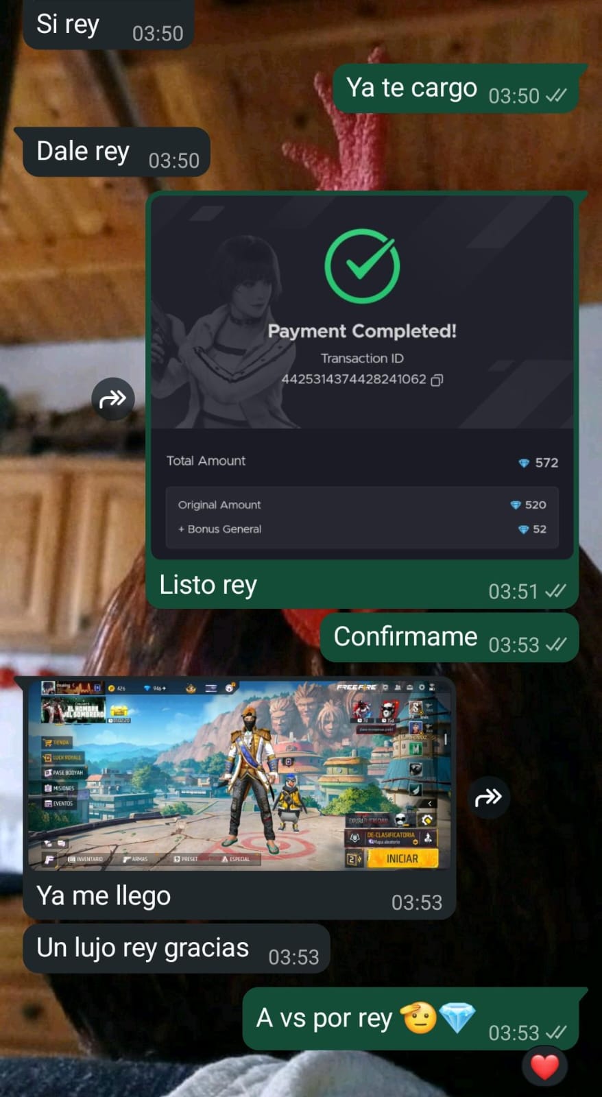 Captura de compra de 572 diamantes