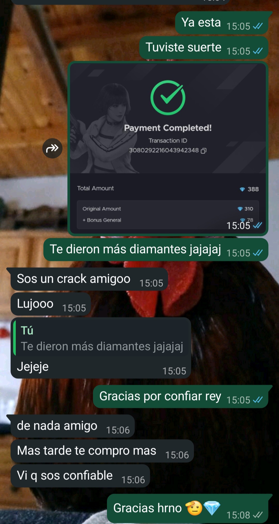 Captura de compra de 341 diamantes