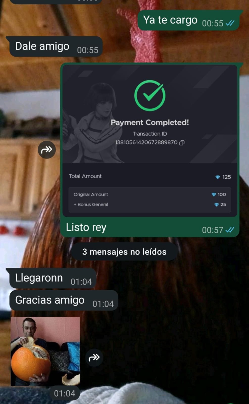 Captura de compra de 110 diamantes