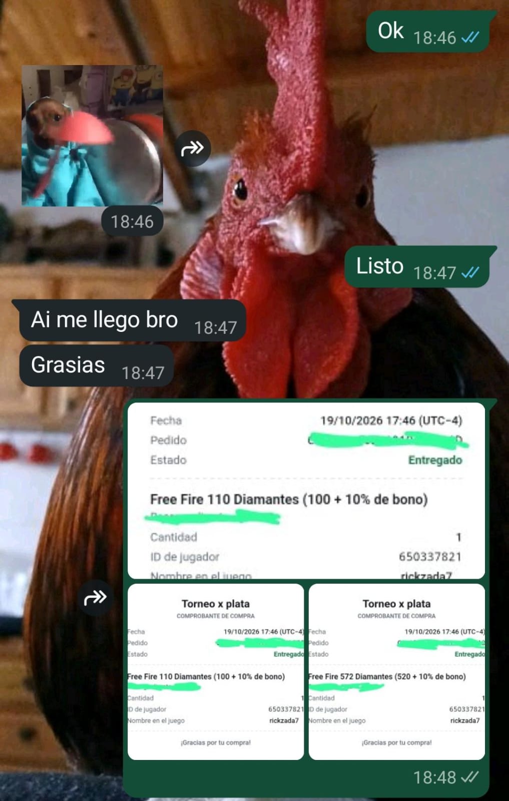Captura de compra de 572 diamantes