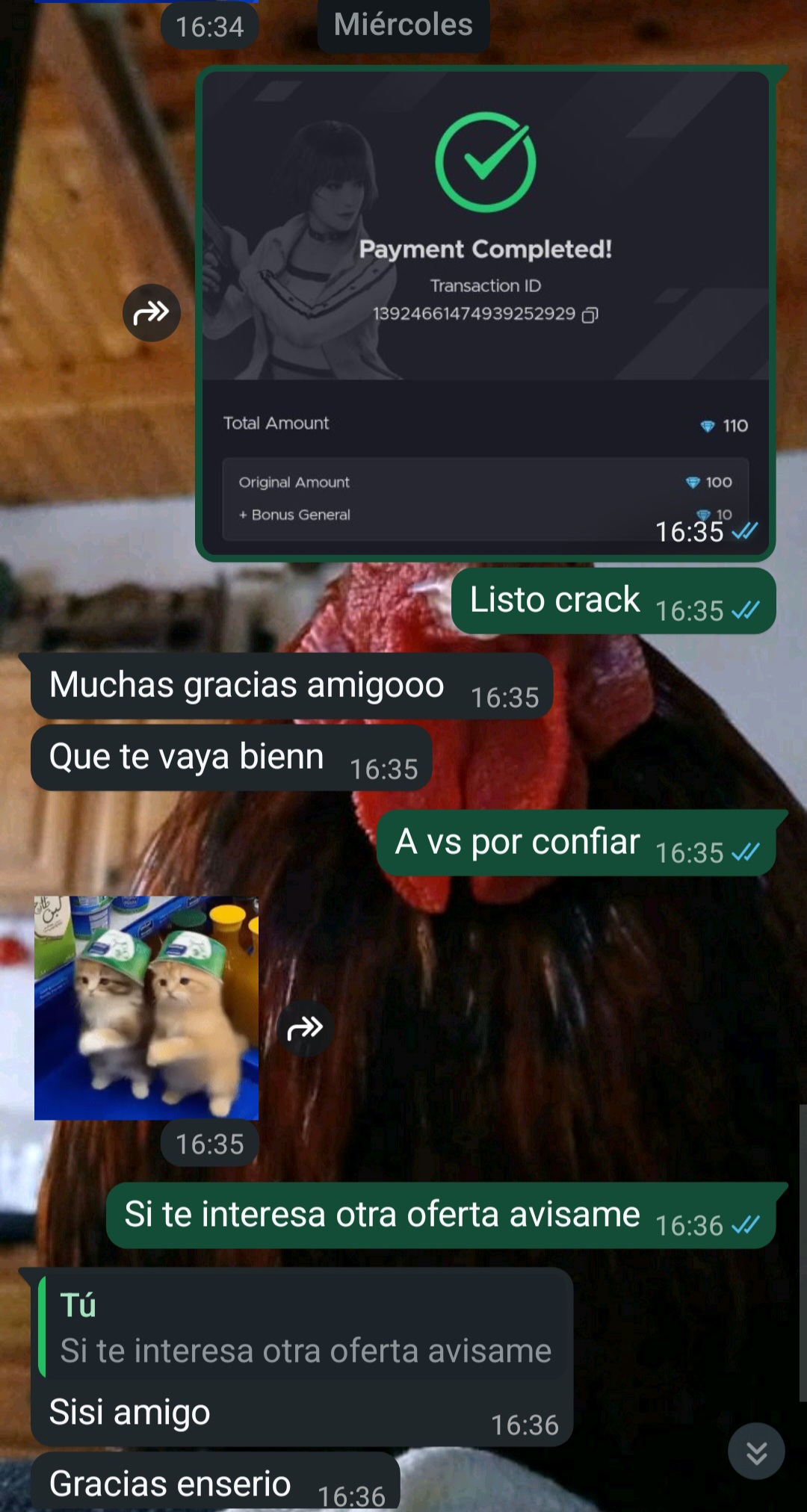 Captura de compra de 110 diamantes