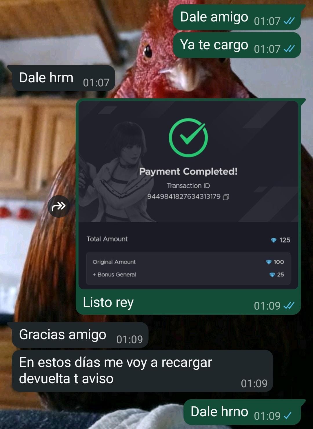 Captura de compra de 110 diamantes
