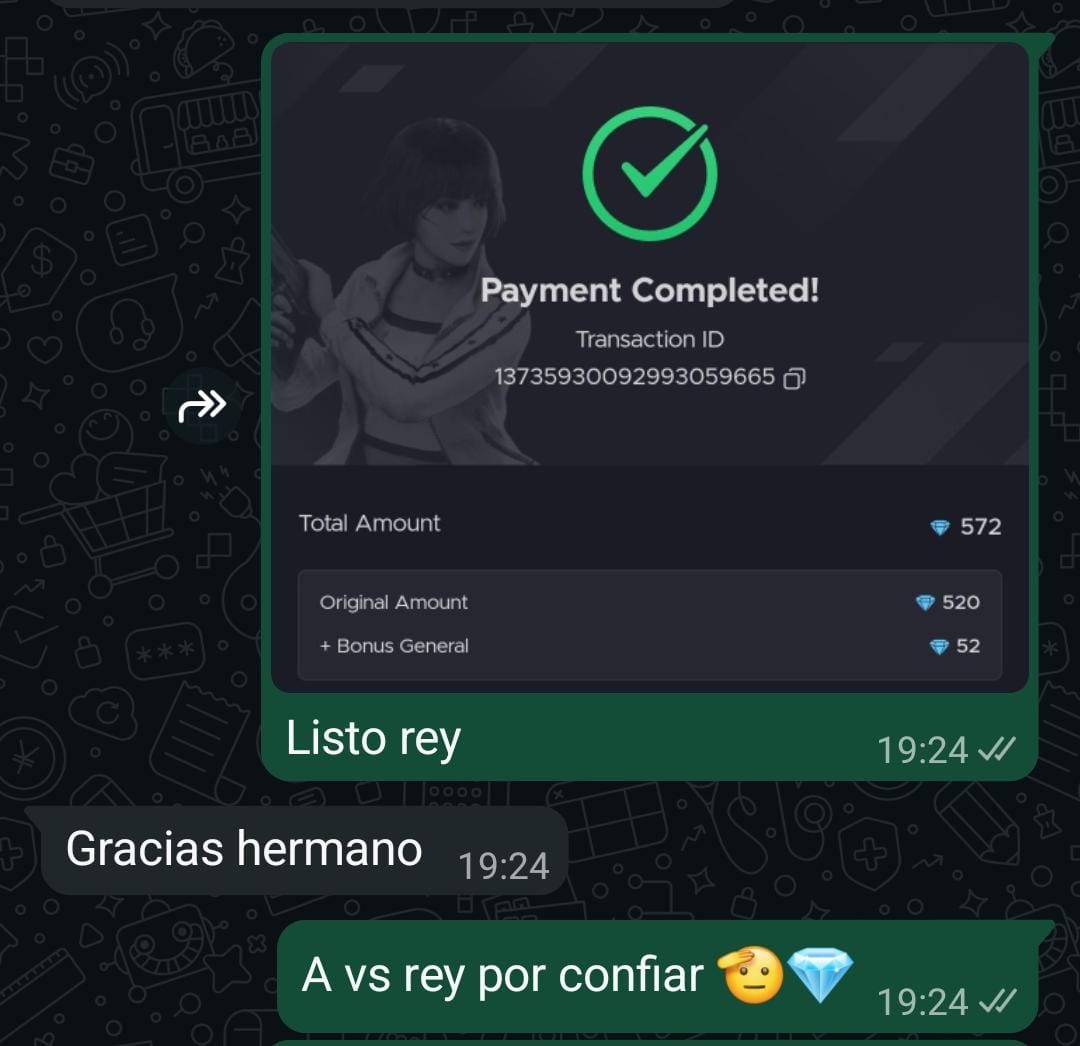Captura de compra de 572 diamantes