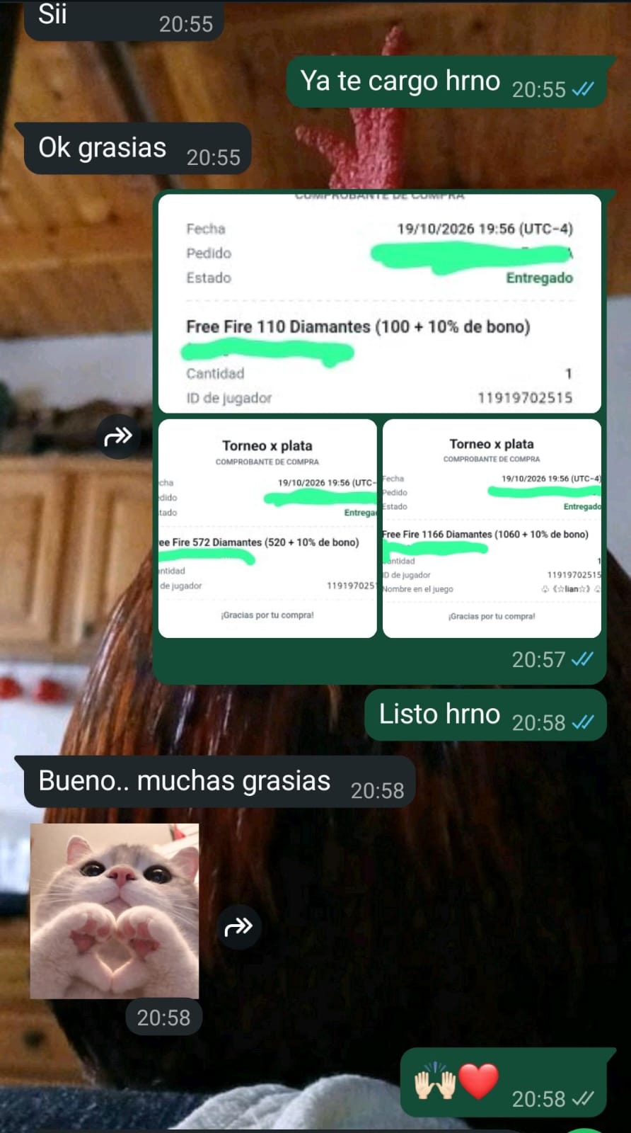 Captura de compra de 1.166 diamantes