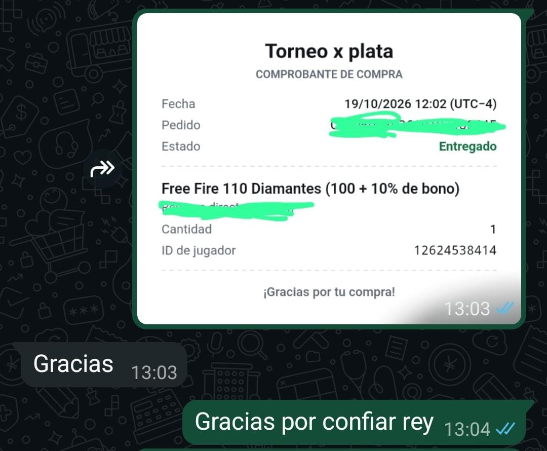 Captura de compra de 110 diamantes