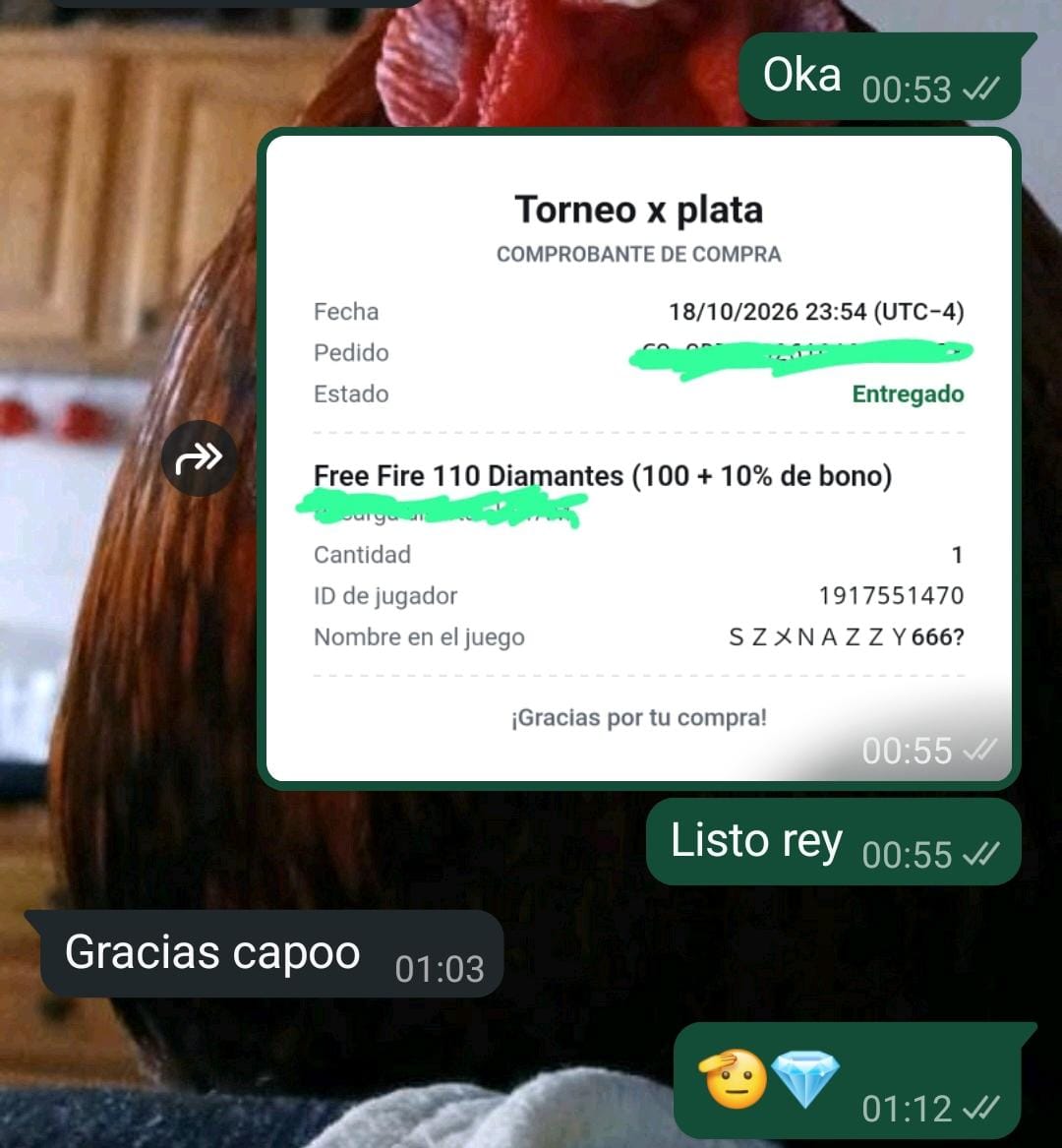 Captura de compra de 110 diamantes