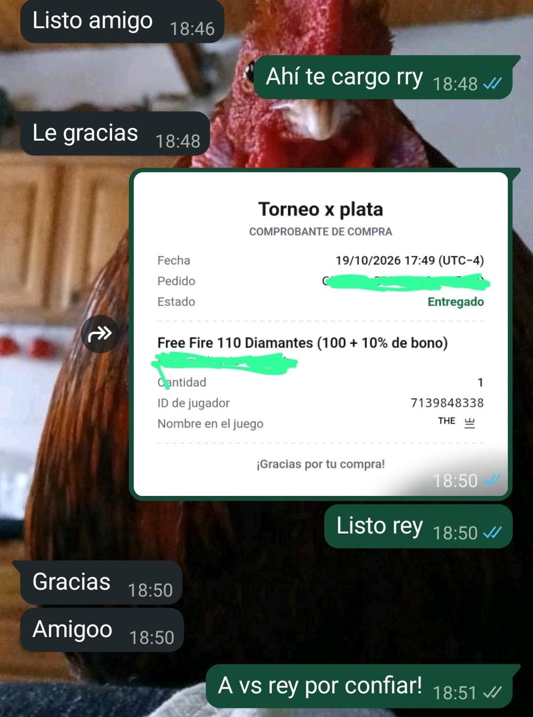 Captura de compra de 110 diamantes