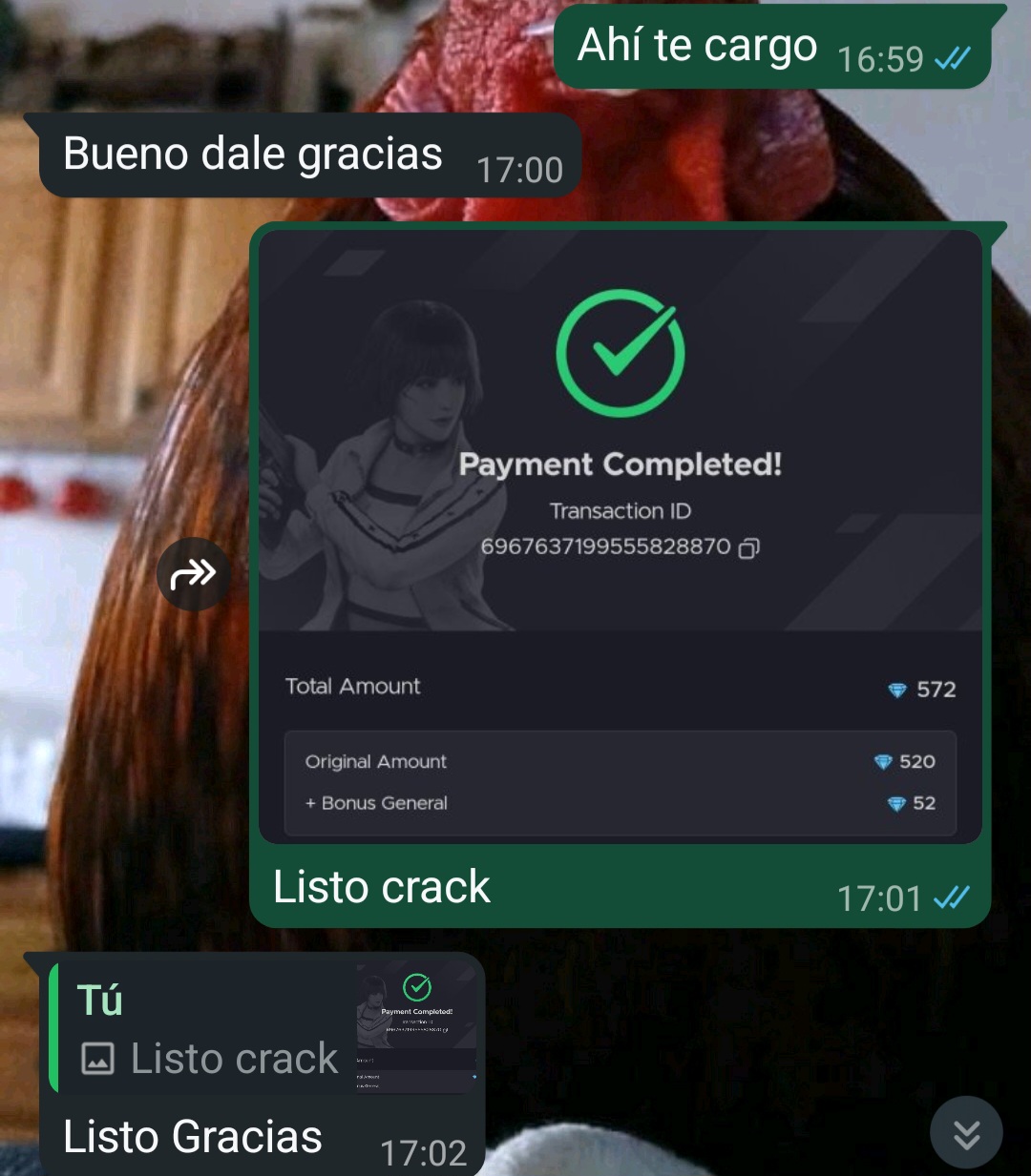 Captura de compra de 572 diamantes