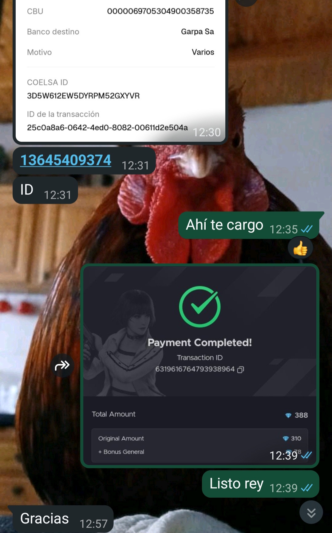 Captura de compra de 341 diamantes