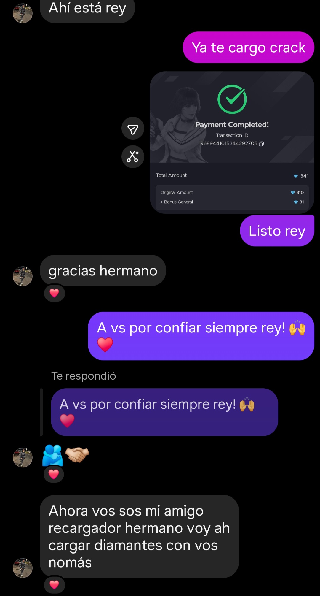 Captura de compra de 341 diamantes