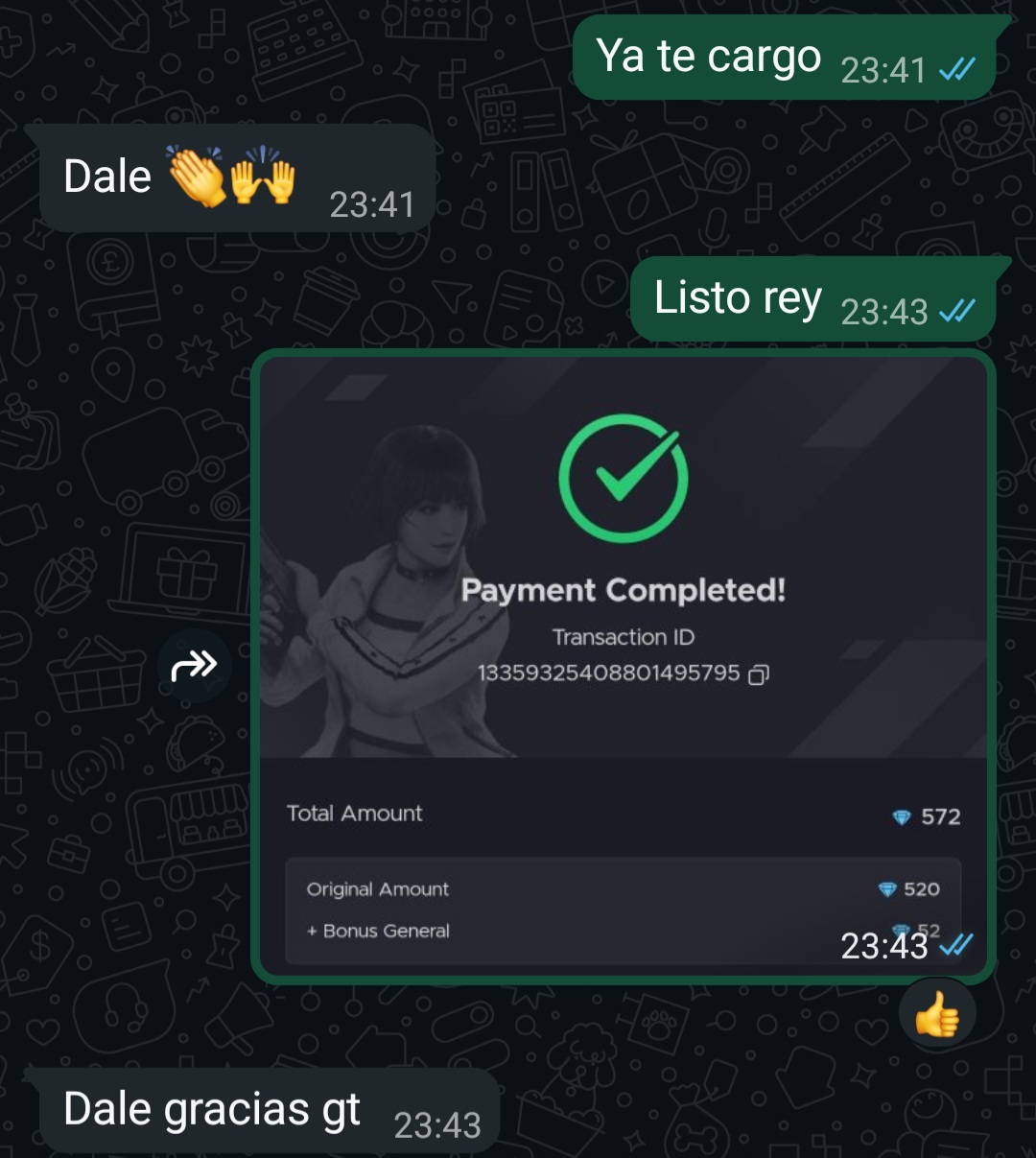 Captura de compra de 572 diamantes
