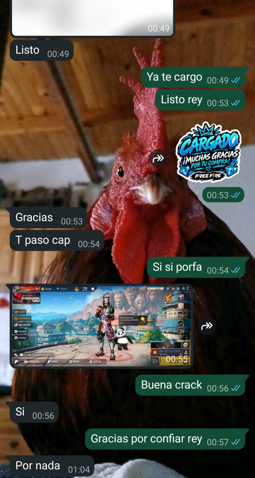 Captura de compra de 1.166 diamantes