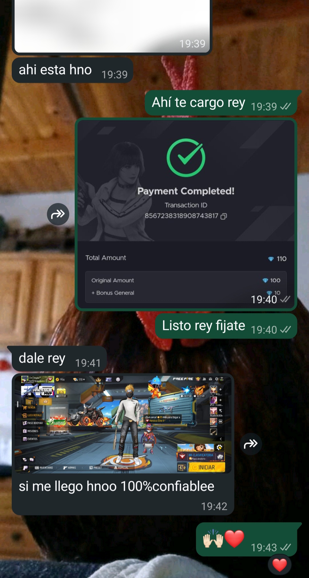 Captura de compra de 110 diamantes